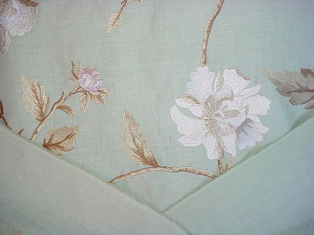 2-3/8Y Brunschwig & Fils BF10012 Longford Aqua Embroidered Floral Linen Fabric