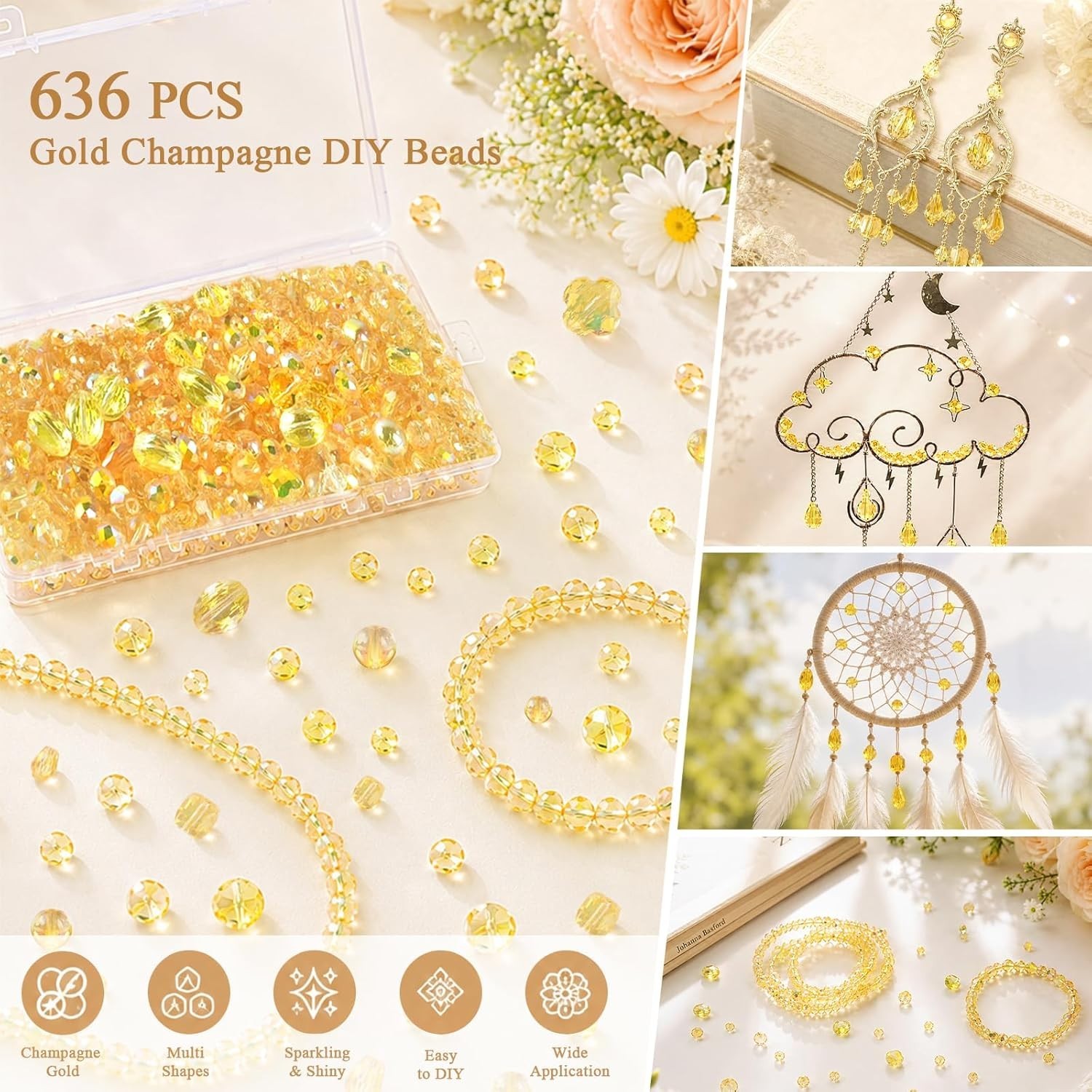 636Pcs Glass Beads for Jewelry Making, Assorted Crystal Beads with Loose Beads f