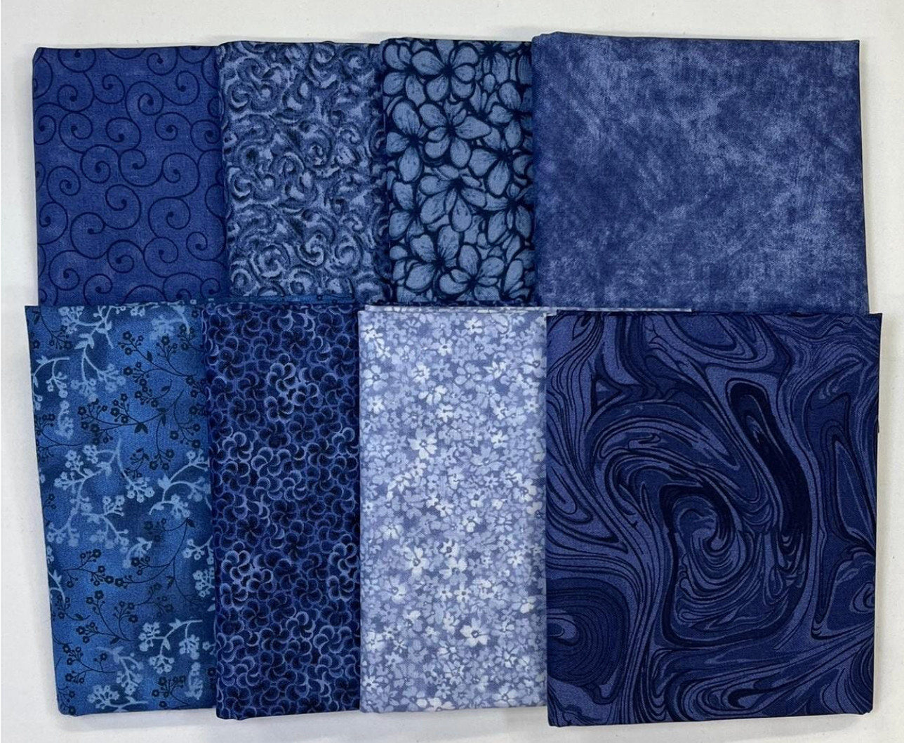 8 Navy Blue Fat Quarters ~ Tonal Blender Quilt Fabric