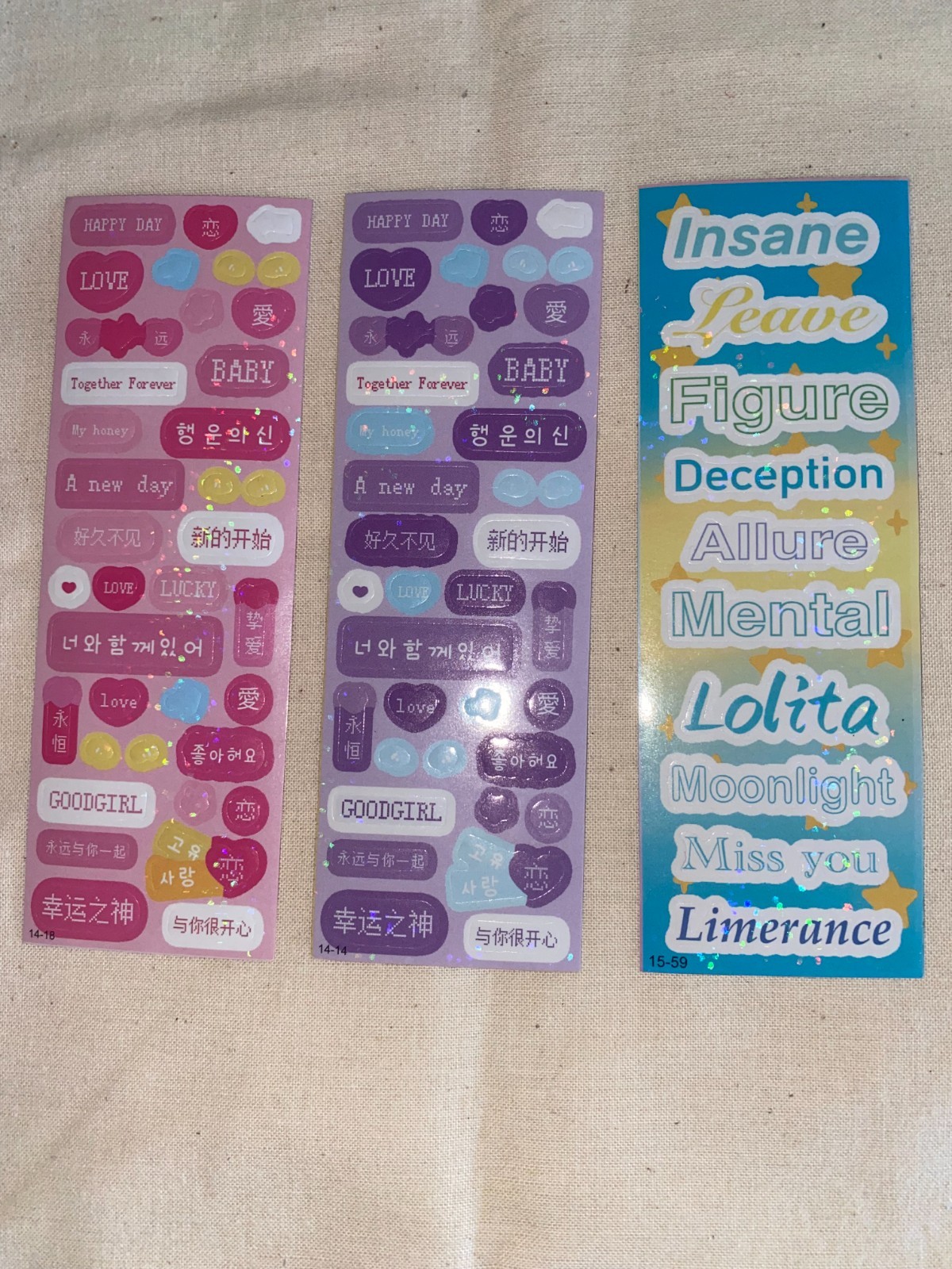 Variety STICKERS BUNDLE 10 Sheets Dimensional, Words, Sparkling