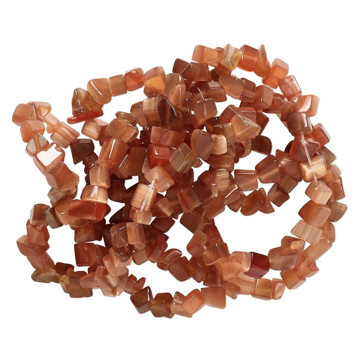 1 Strand Dark Burnt Orange Cat’s Eye Fiber Optic Glass Small Chip Beads