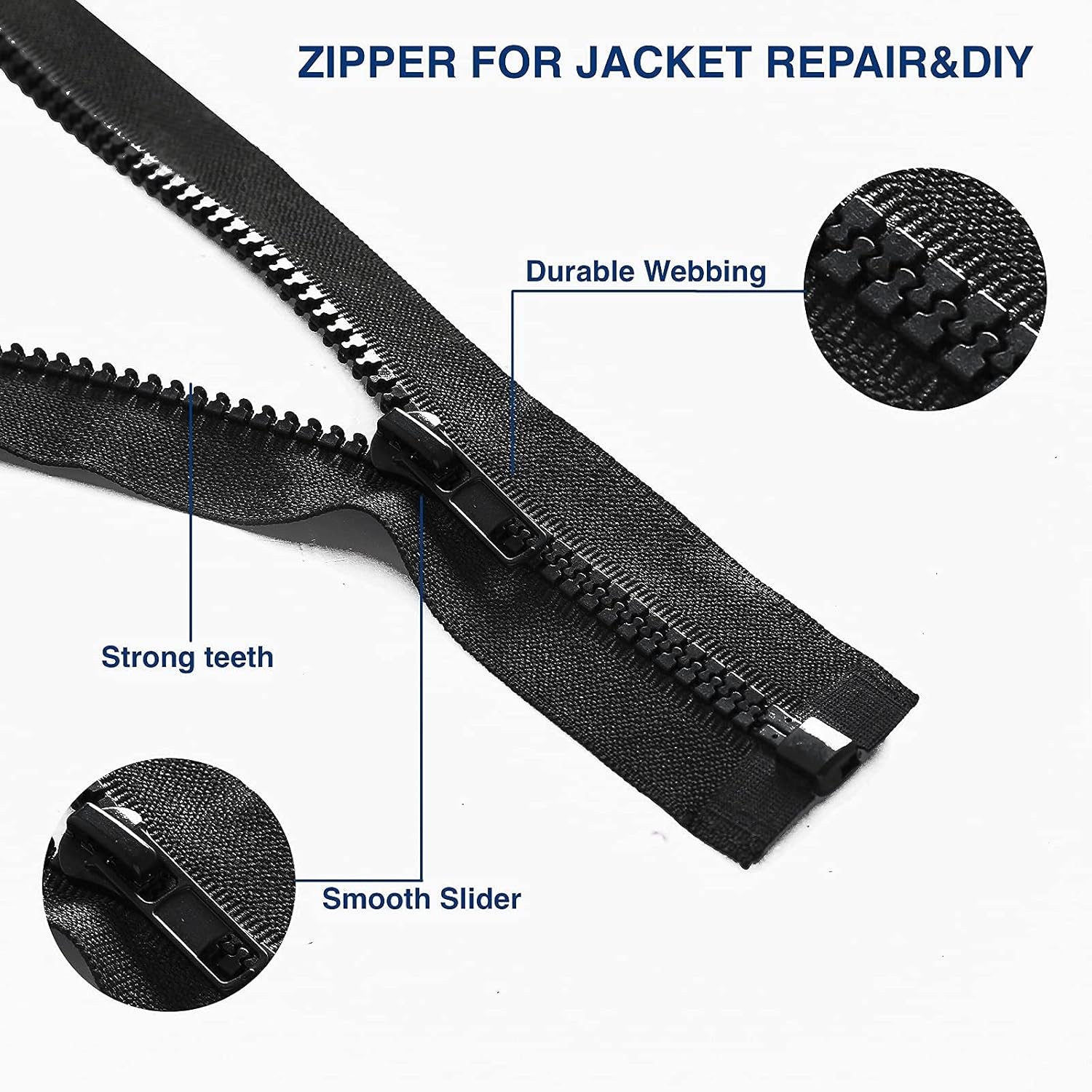 Sawoake 2PCS #5 24 Inch Separating Jacket Zippers for Sewing 24 in, Black