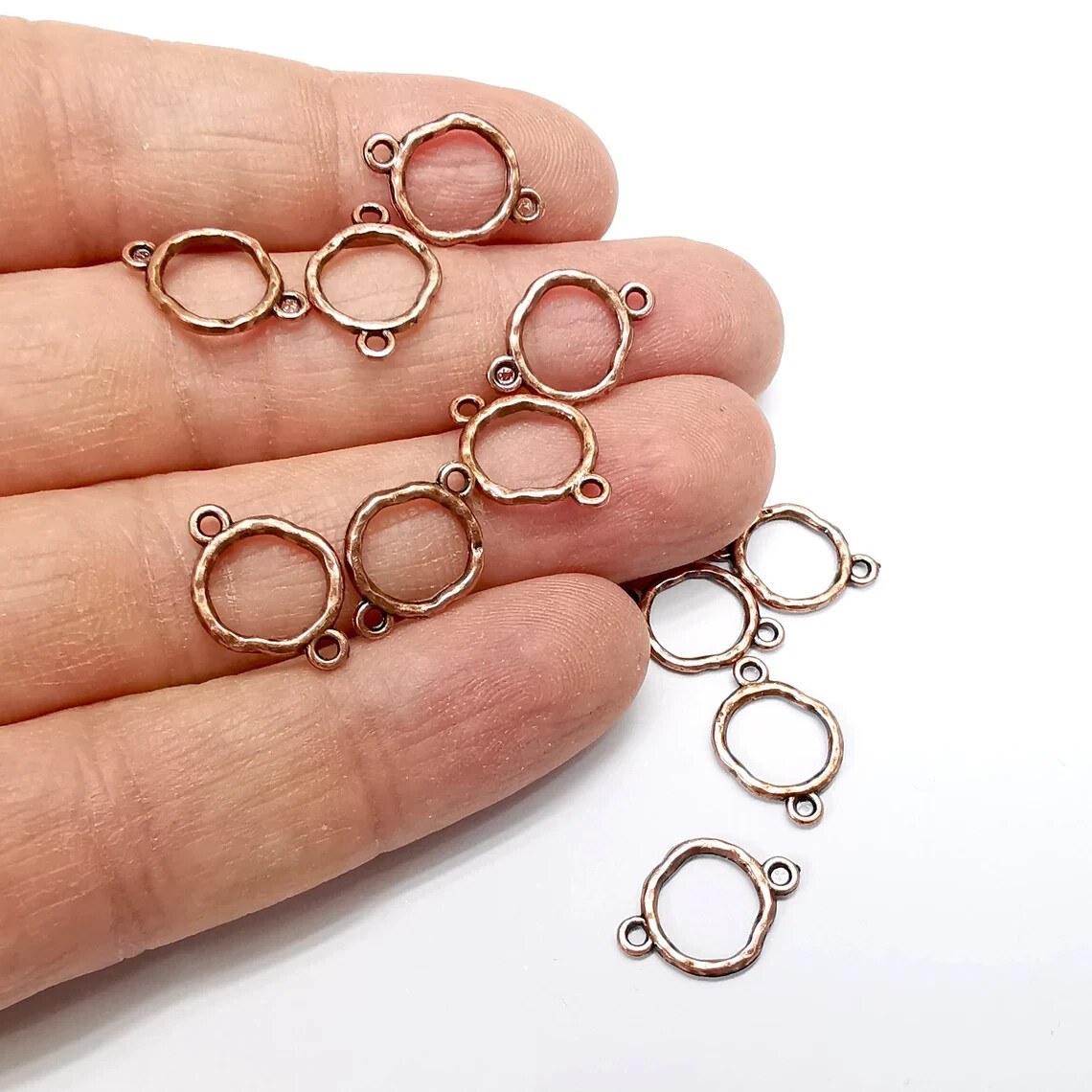 20 Pcs Circle Connector, Hammered Disc Perforated Connector Round Jewelry G35166