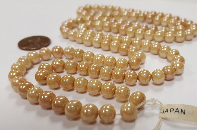 120 VINTAGE JAPANESE CHERRY BRAND GLASS BEIGE SATIN AB 6mm. ROUND BEADS 4725