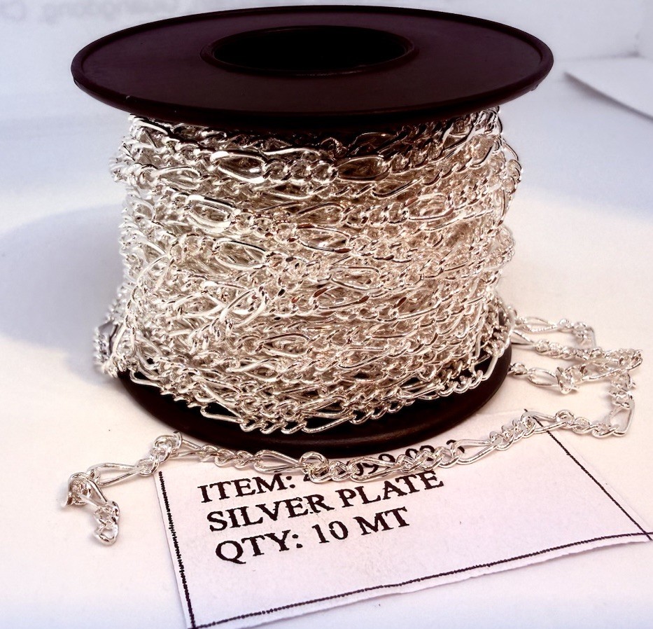 Chain Figaro Brass Silver Plated 2.3mm. 10-meer