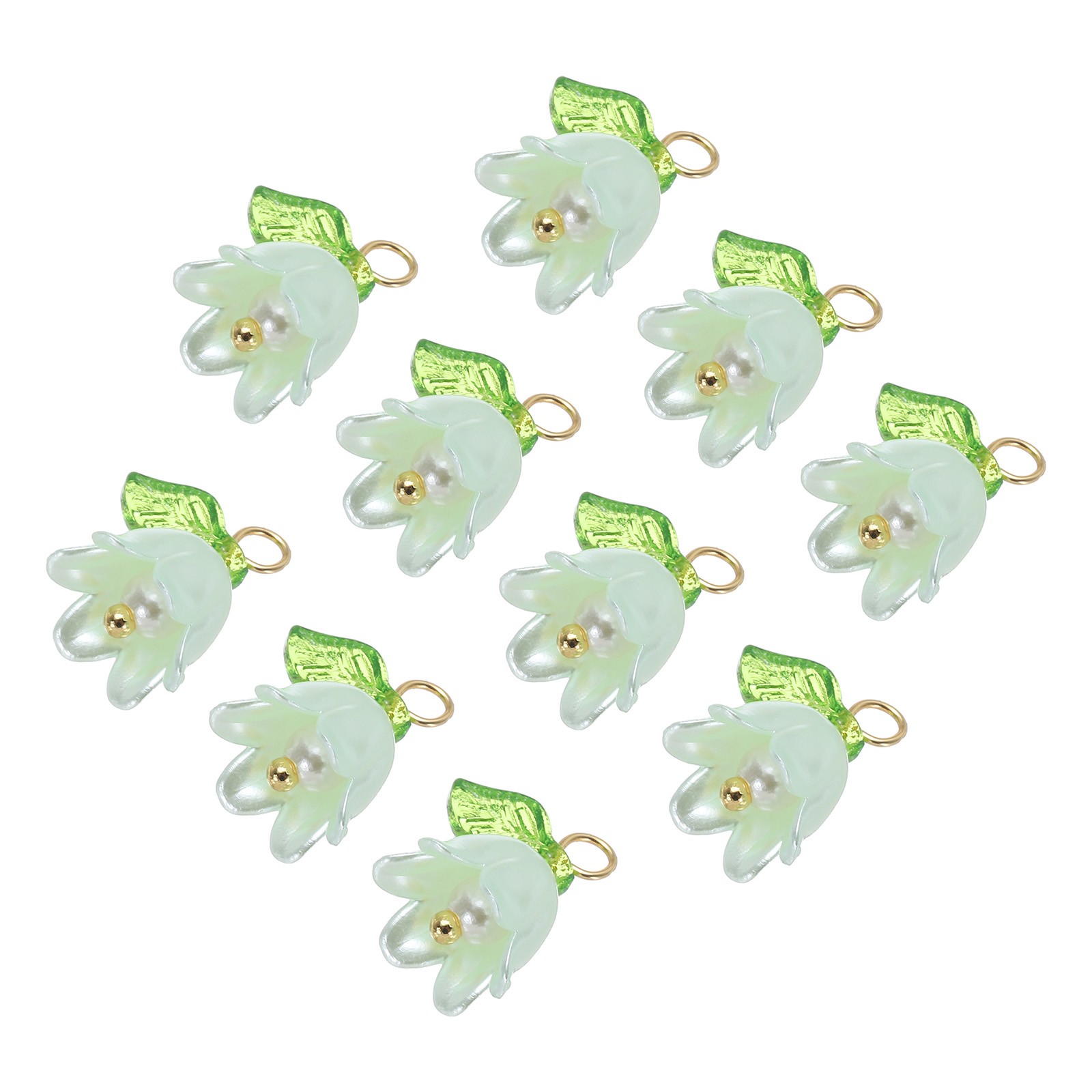 10PCS 13x14mm Acrylic Flower Charm Lily of the Valley Jewelry Green