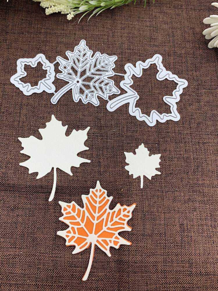 3pcs Metal Silvery DIY Hand Embossing Card Maple Leaf Cutting Dies Carbon Steel