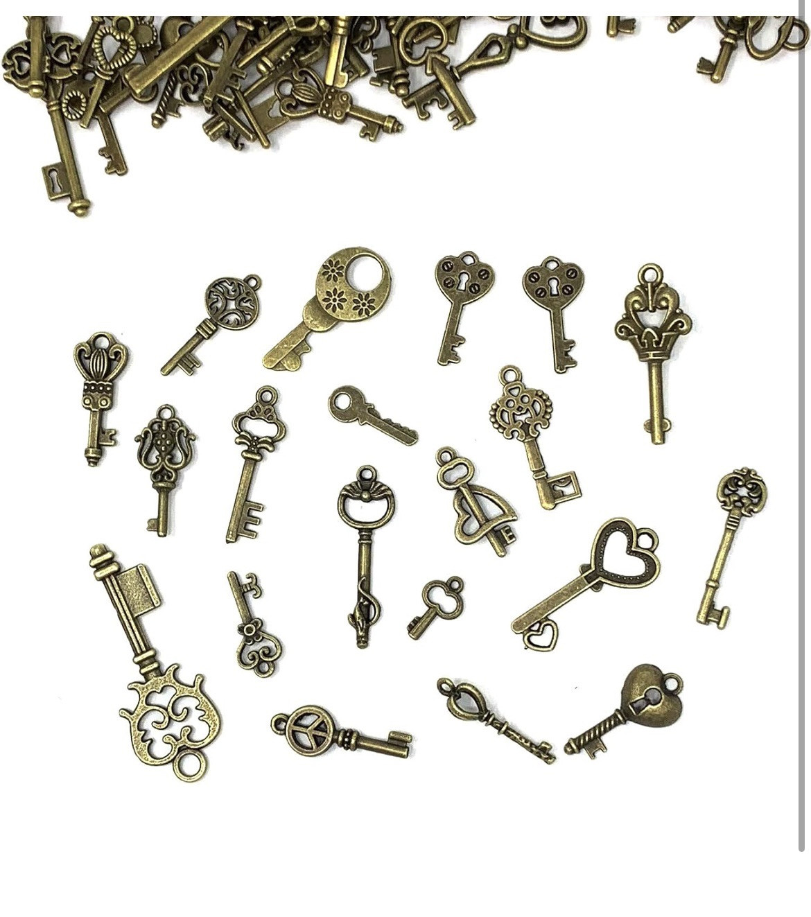 **125PCS Vintage Skeleton Key Charms – Antique Bronze for DIY Jewelry & Wedding