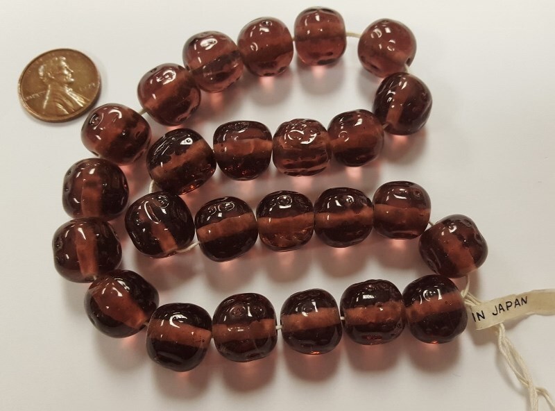 24 VINTAGE JAPANESE CHERRY BRAND GLASS AMETHYST 14mm. BAROQUE ROUND BEADS 4678T