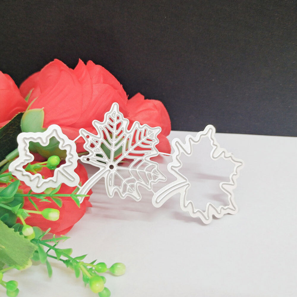 3pcs Metal Silvery DIY Hand Embossing Card Maple Leaf Cutting Dies Carbon Steel