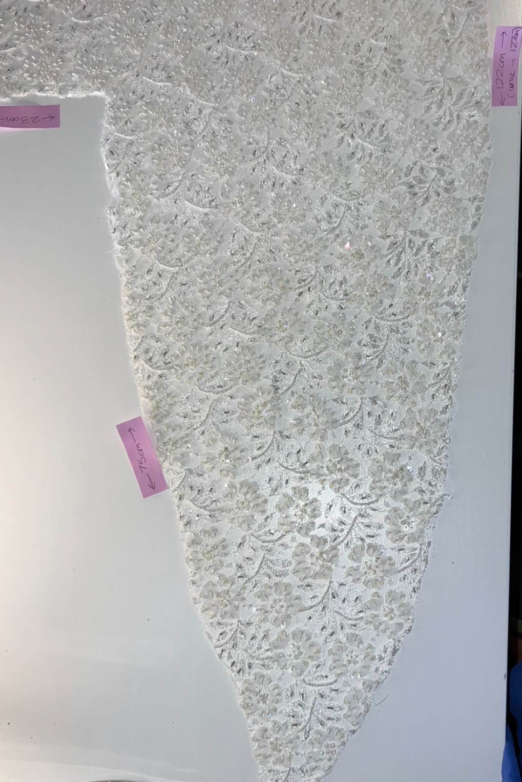 White & Ivory Beaded Sequin Floral Lace Wedding Bridal Fabric 16 remnant pieces