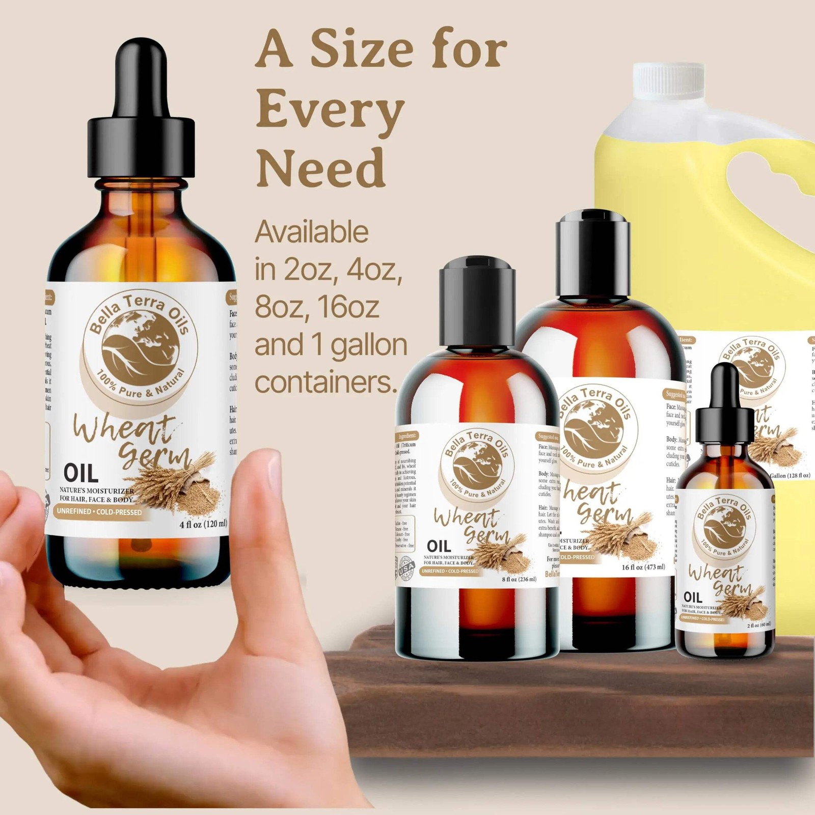 Organic Wheat Germ Oil 8oz – Pure, Cold-Pressed, All-Natural Oil for Beauty & We