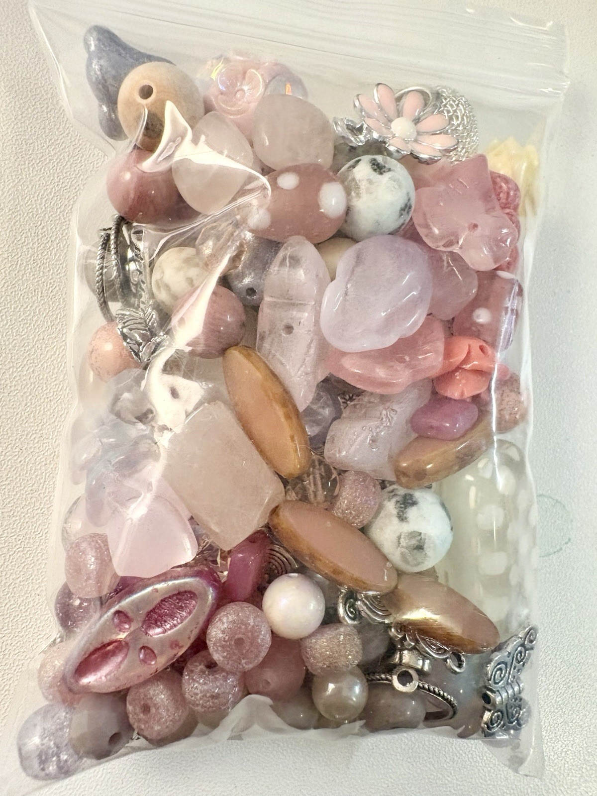 Pink Flowers BEAD MIX for Jewelry Making – Glass, Gemstone, Boho, Czech