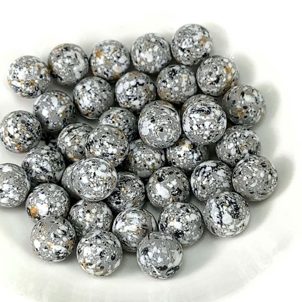 Czech Pressed Druk Round Smooth Glass Beads Cry. Grey Marble 8mm 10mm 12mm 14mm