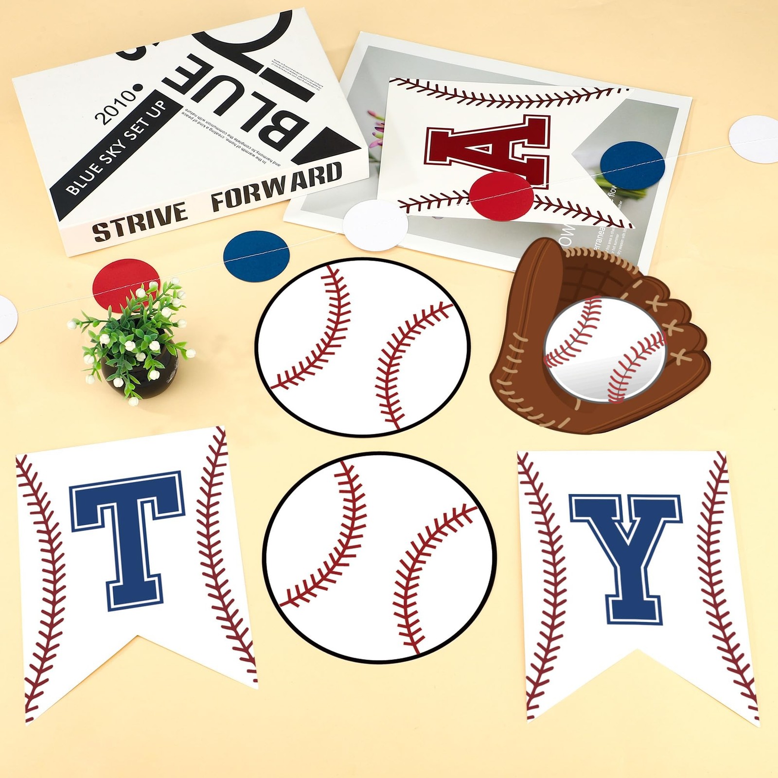 Baseball Party Decorations Happy Birthday Banner Baseballs Honeycomb Balls Ha…