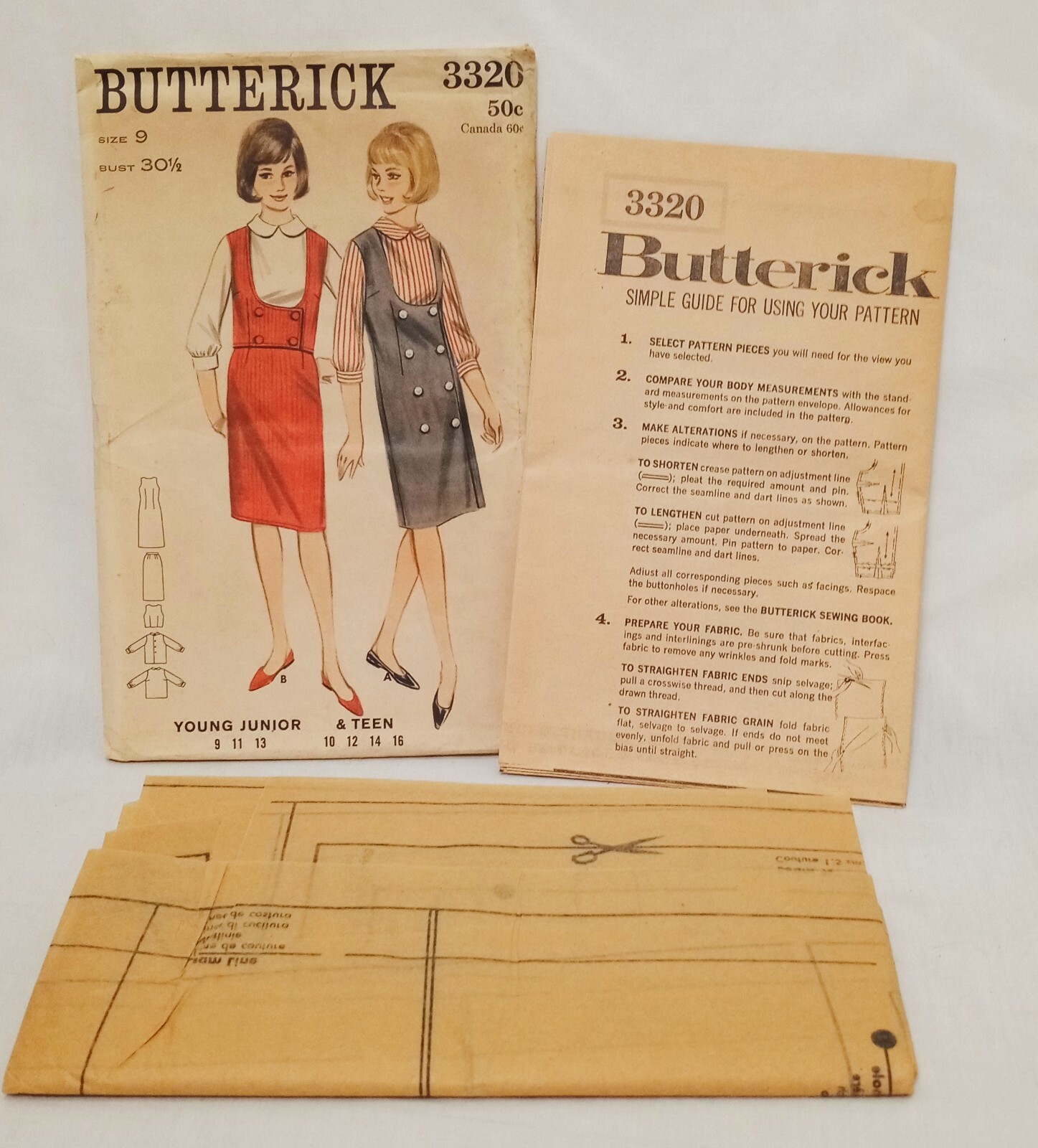 Jumper Weskit Skirt Blouse Junior Size 9 Butterick 3320 Vintage Uncut Pattern