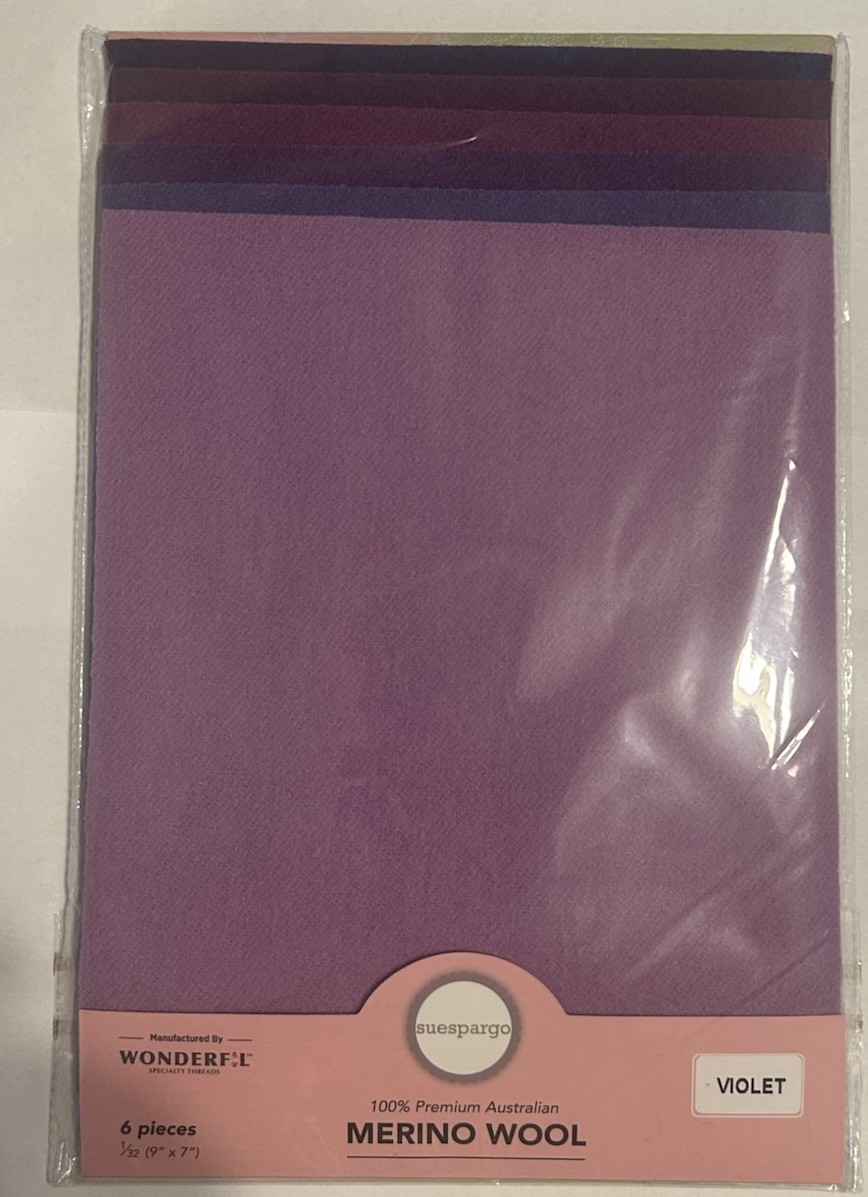Sue Spargo Merino Wool Fabric Pack – VIOLET – 1/32 – 9″x 7″ – 6 pieces