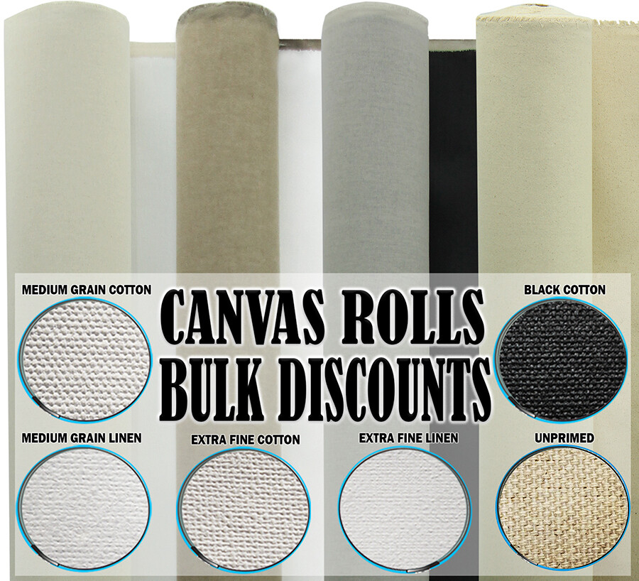 60″-84″ Artist Canvas Roll, Un/Primed, White/Black, Cotton/Linen Bulk Discount