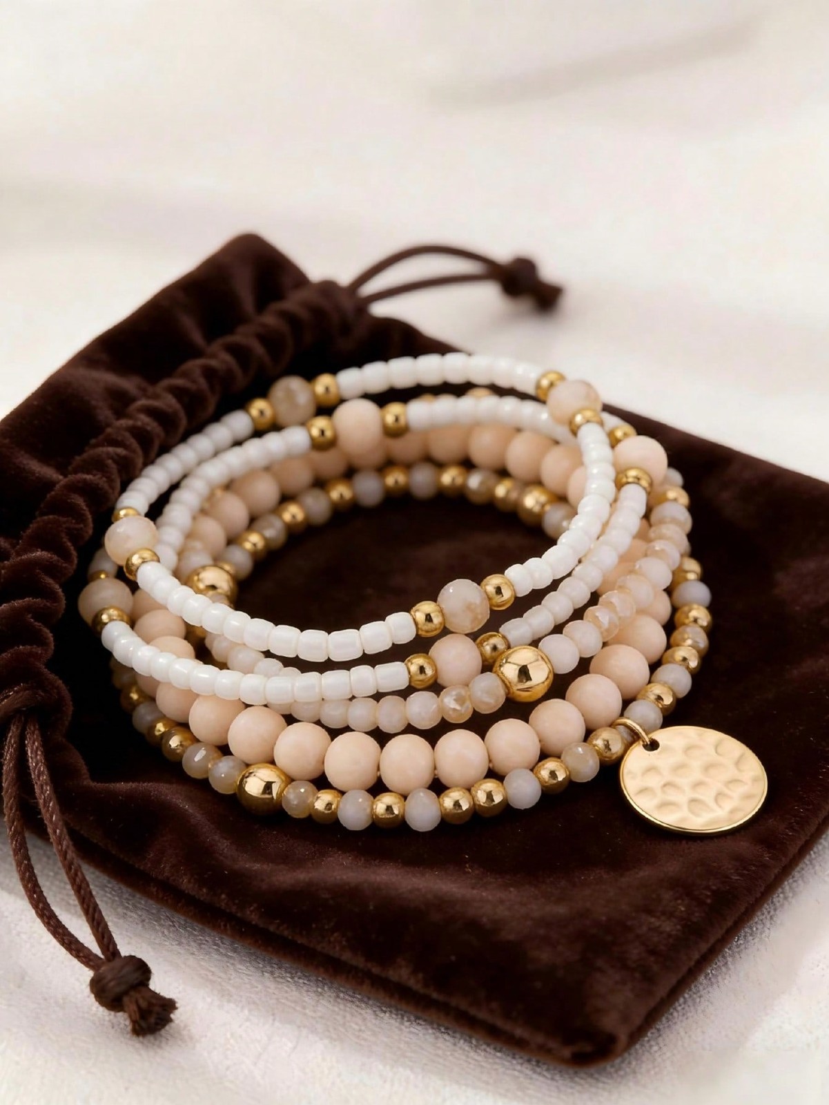 5pcs Bohemian Elegant Woven Elastic Glass Beaded Bracelets Set For Women