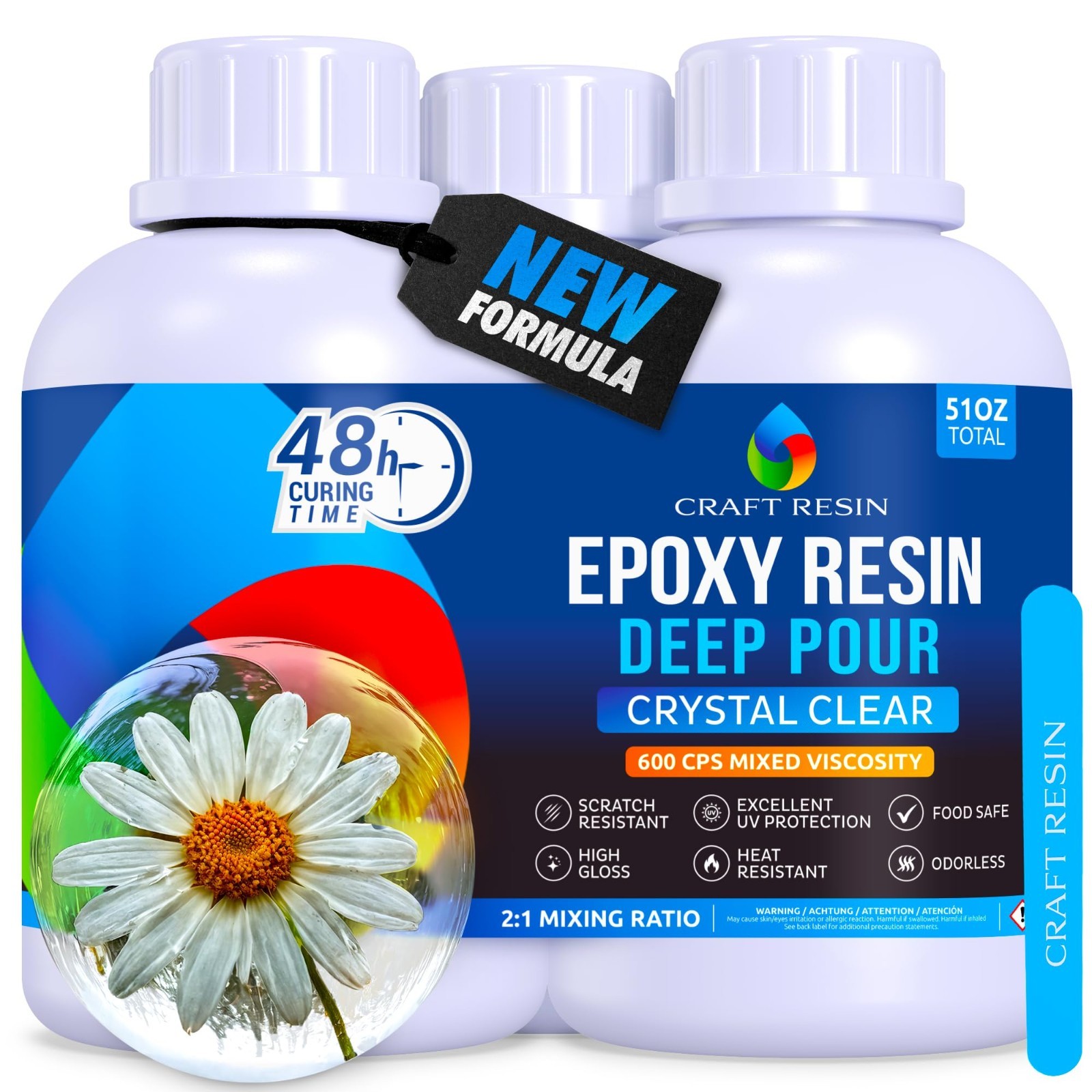 Deep Pour Epoxy Resin Kit 51 Oz – 2” Pours, Casting for River Tables, DIY Crafts