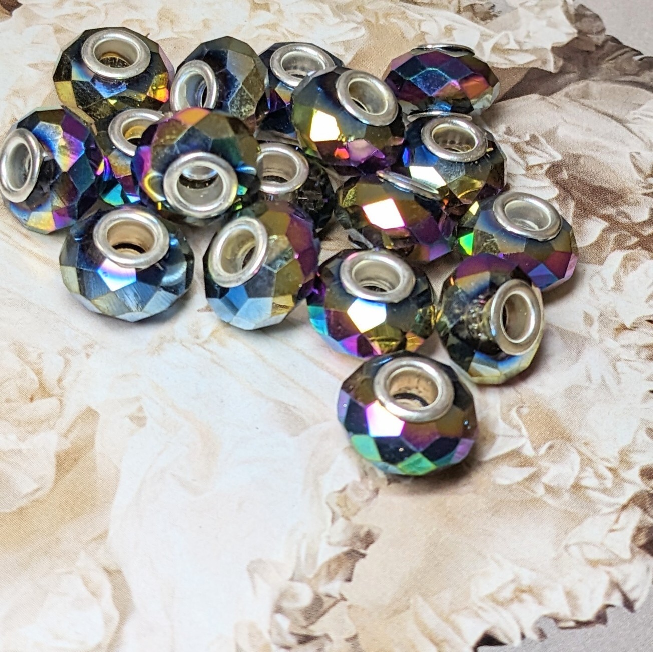 European Beads Rainbow Metallic Large Hole Beads DIY Jewelry 15 mm 10 pcs