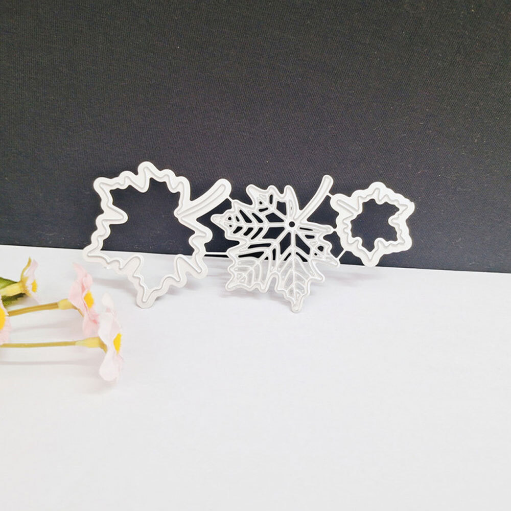 3pcs Metal Silvery DIY Hand Embossing Card Maple Leaf Cutting Dies Carbon Steel
