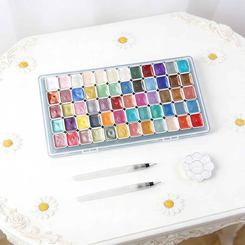 60 Colors Glitter Watercolor Set – Professional Wooden Box Art Paints APR