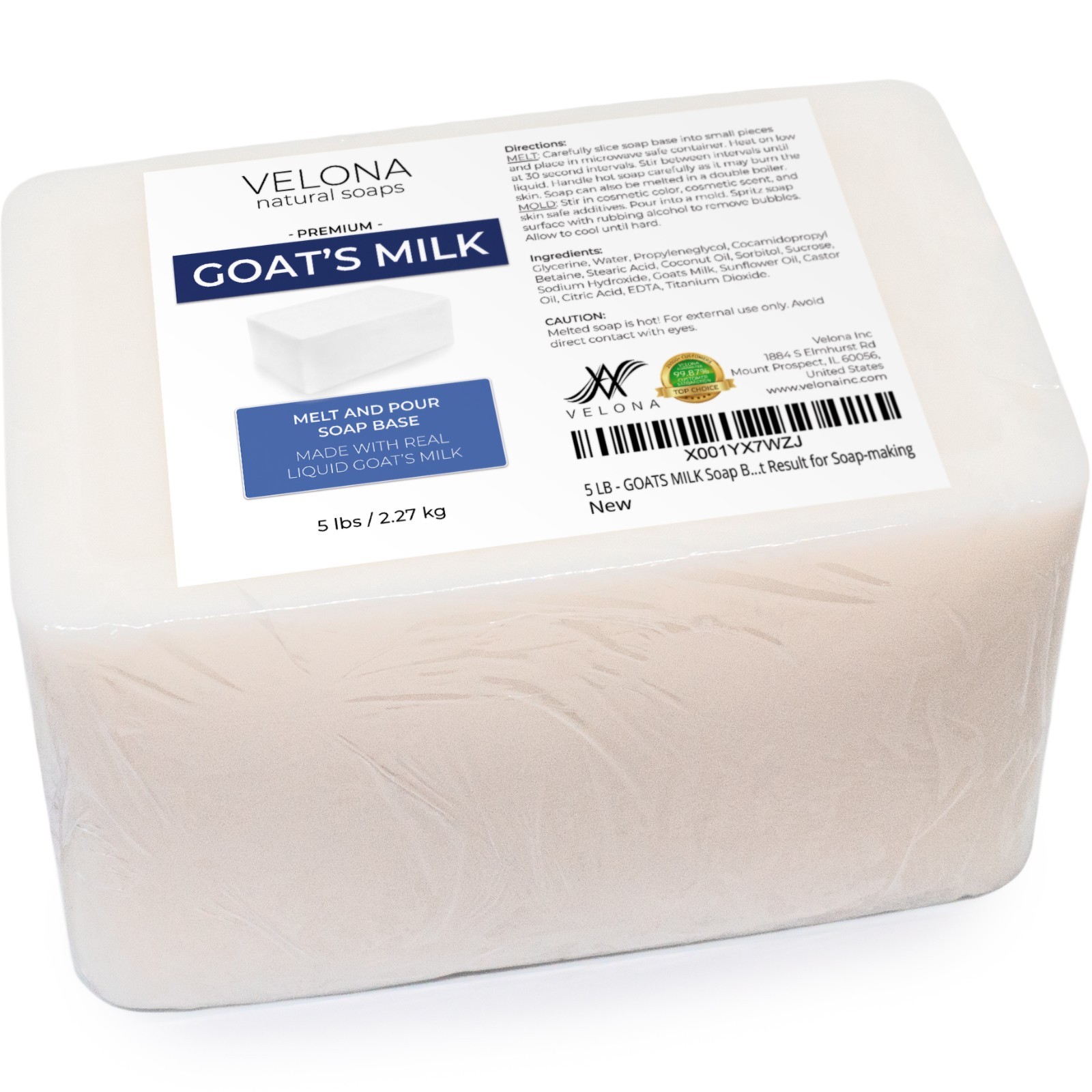 5 LB – GOATS MILK Soap Base by Velona | SLS/SLES free | Melt and Pour