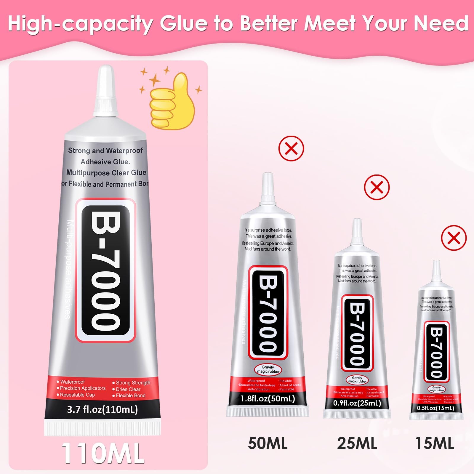 B-7000 Rhinestones Craft Glue, 110ML Clear Adhesive with Transparent