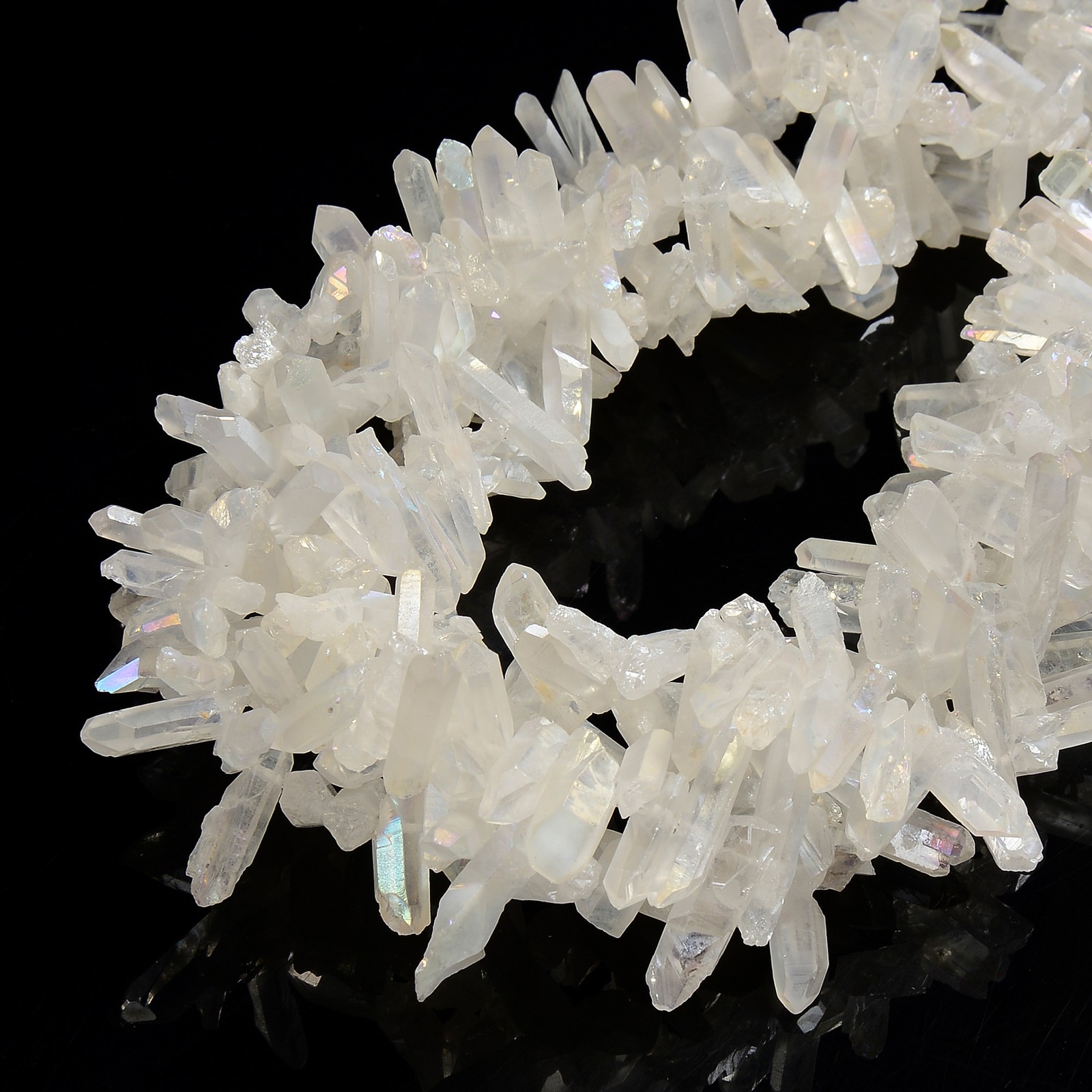 Electroplated AB Clear Quartz Top Drill Rough Points Beads 16-30mm 15.5″ Strand