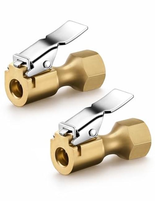 Air Chuck, Heavy Duty Flow Lock On Tire Chuck with Clip for 2 Pack Closed
