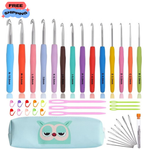 14 Pcs Crochet Hooks Set with Ergonomic Handle for Knitting Crocheting Yarn