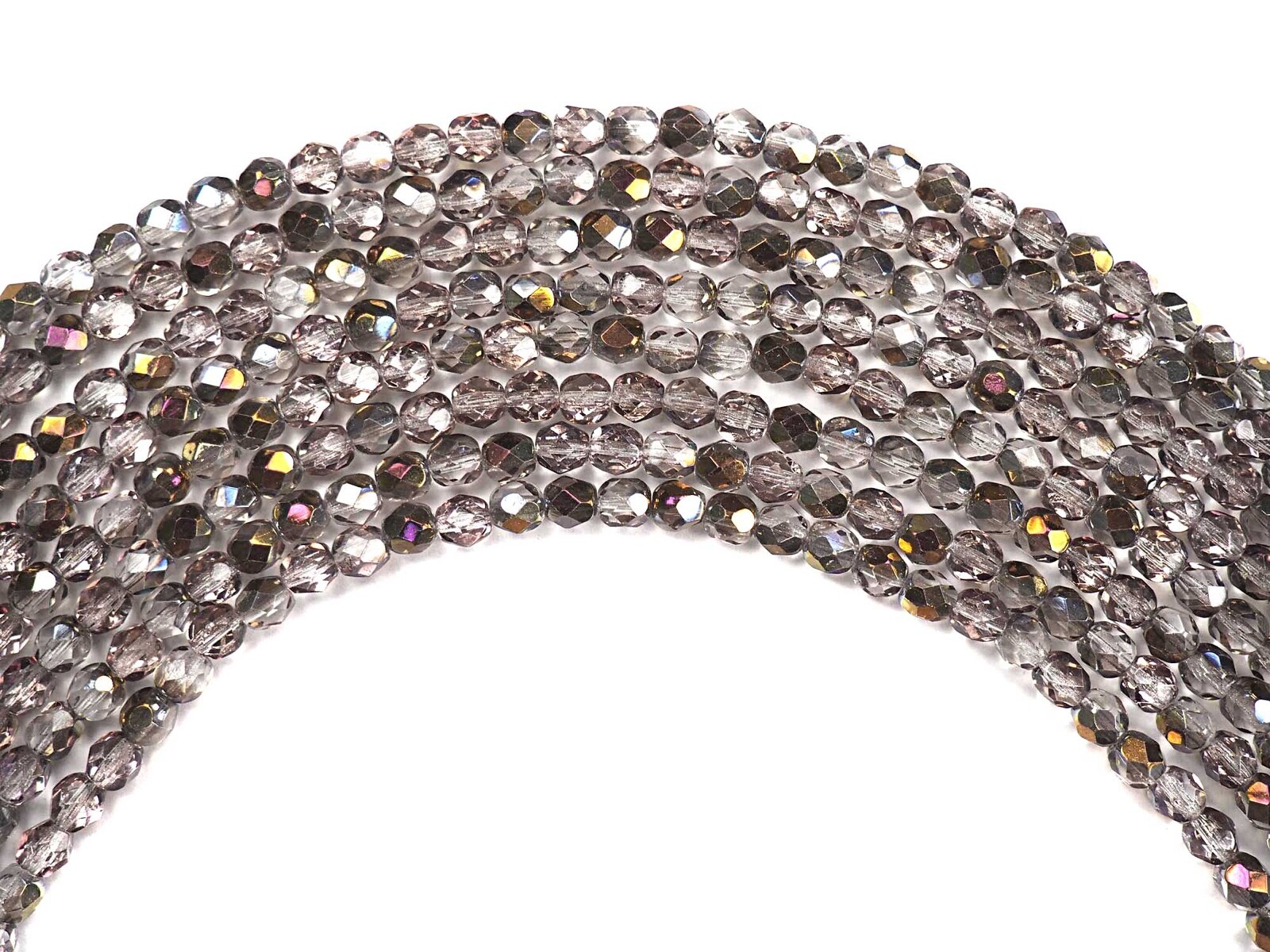 Czech Fire Polished Round Faceted Glass Beads Crystal Santander Pink Lt. ctd 16″