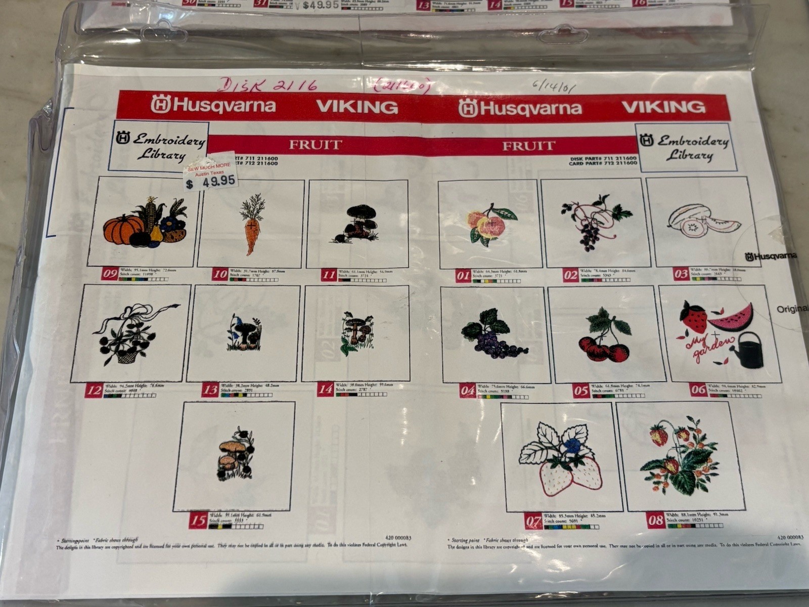 LOT of (8) HUSQVARNA VIKING EMBROIDERY DISK 125 110 122 129 117 111 2124 2116