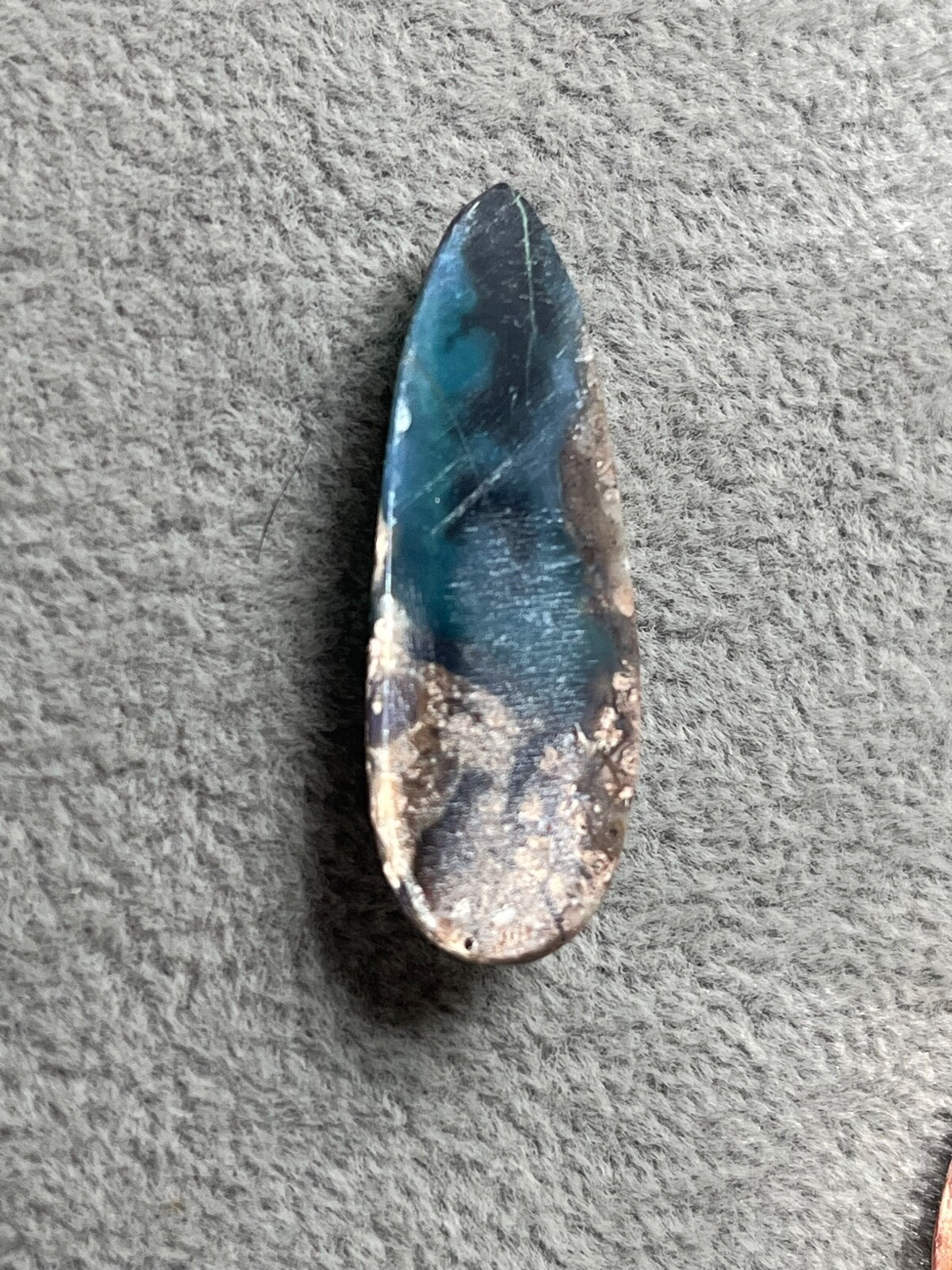 Needles Blue Agate 23.7 Cab in Rhyolite Porphyry Pear tear drop Blue Danube , AZ