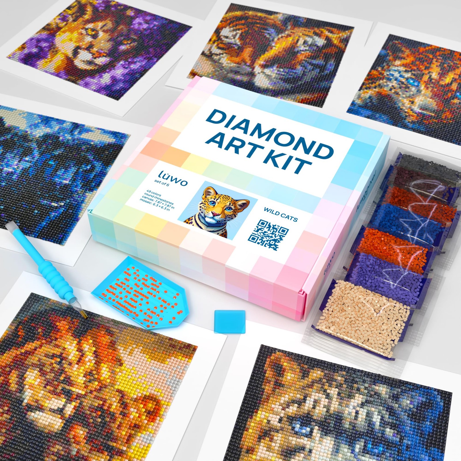 6 Pack Diamond Painting Kits for Adults – Featuring Majestic Wild Cats Designs