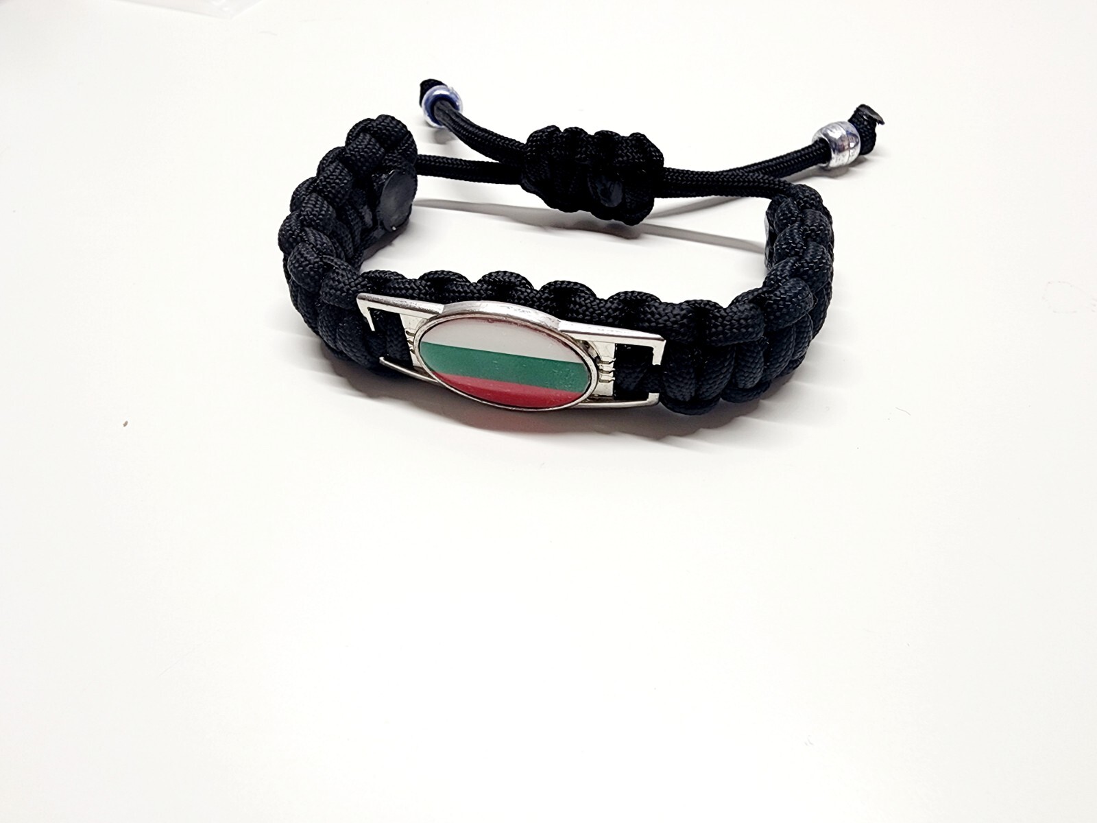 Bulgarian Pride Adjustable Charm Bracelet Bulgaria Flag On Black Band Great Gift