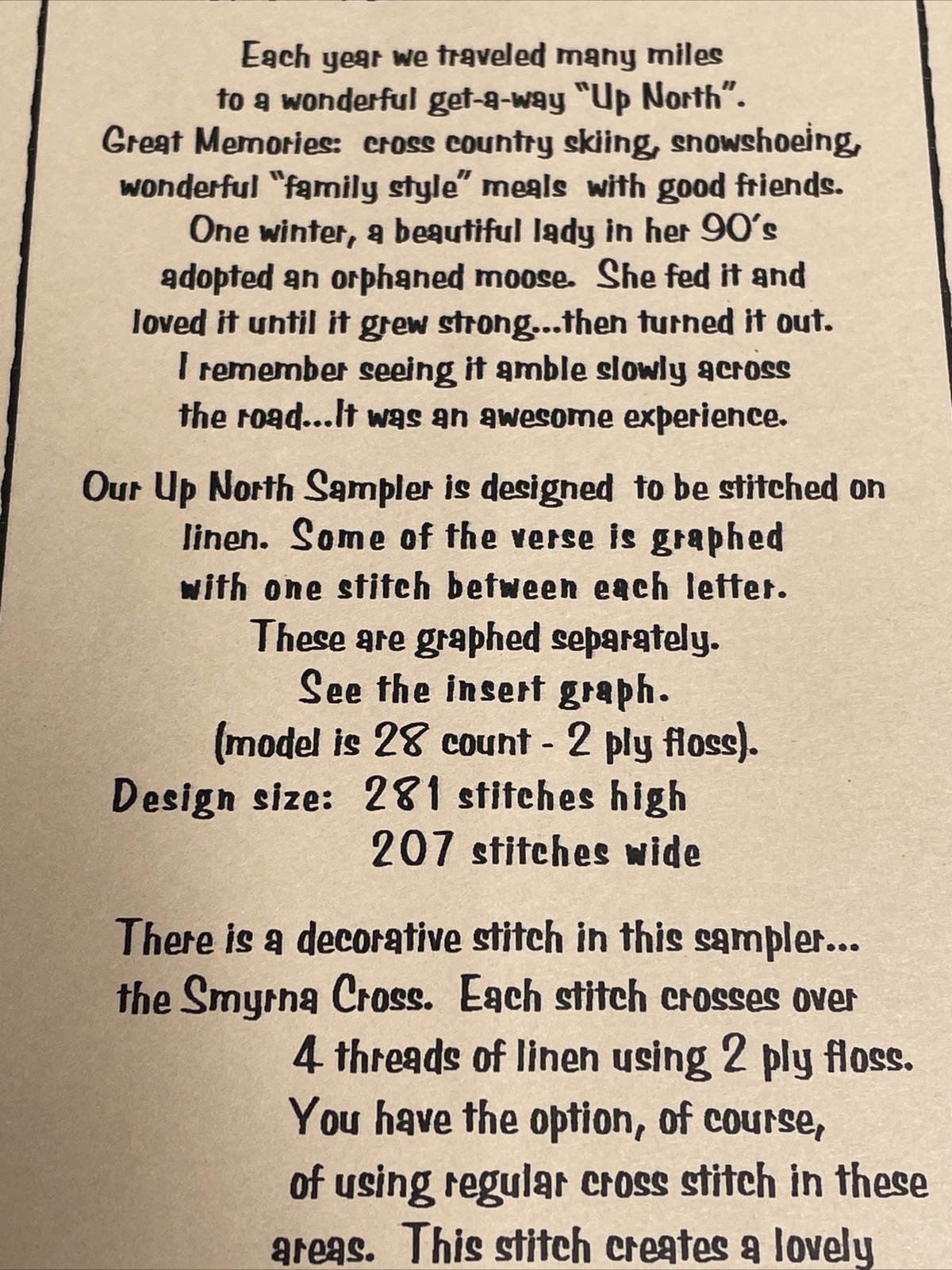 Up North Sampler by Friends Indeed Cross Stitch Pattern SS602 Moose & Trees