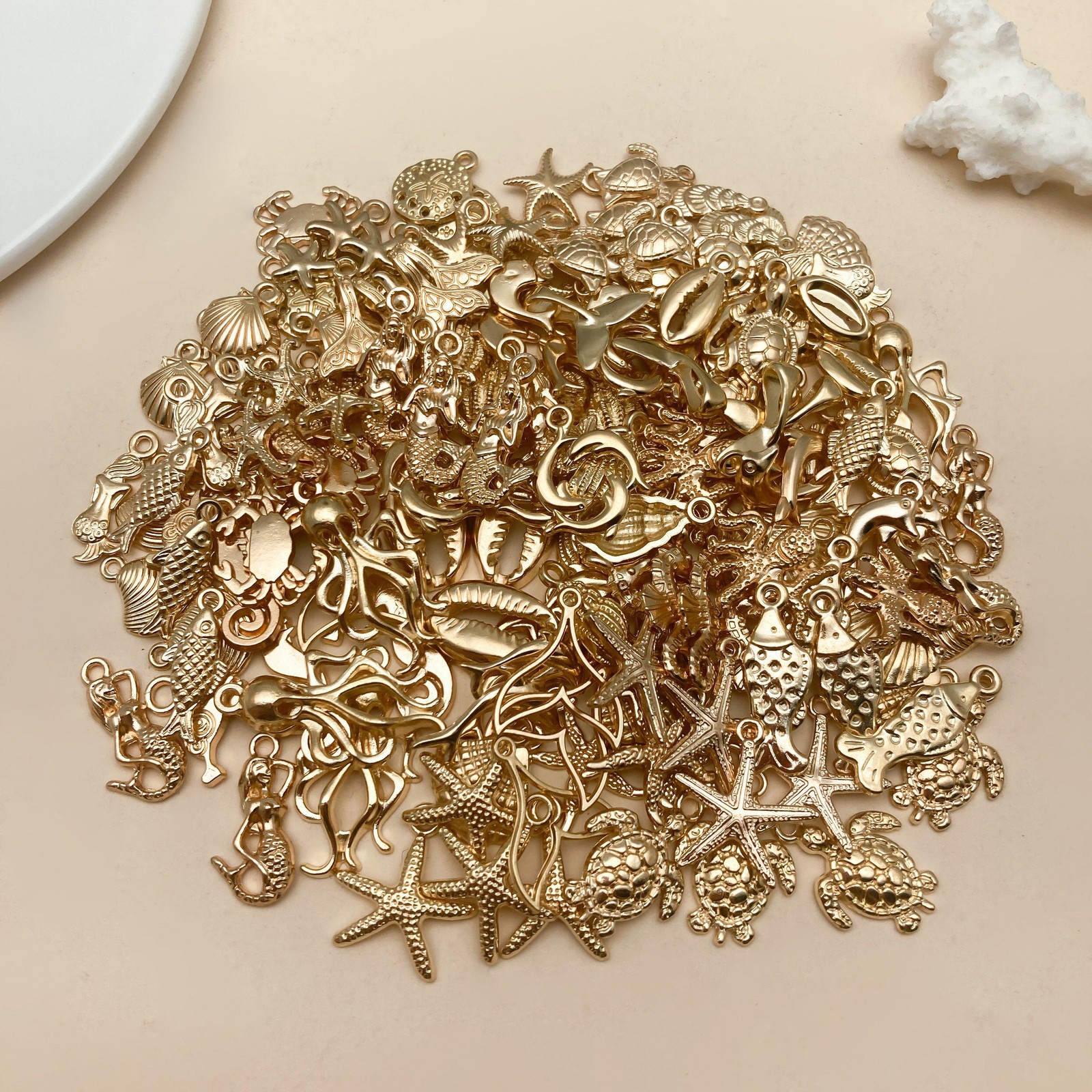 50/100pcs Mixed Ocean Charms Shell Starfish Seahorse Pendants Diy Jewelry Making