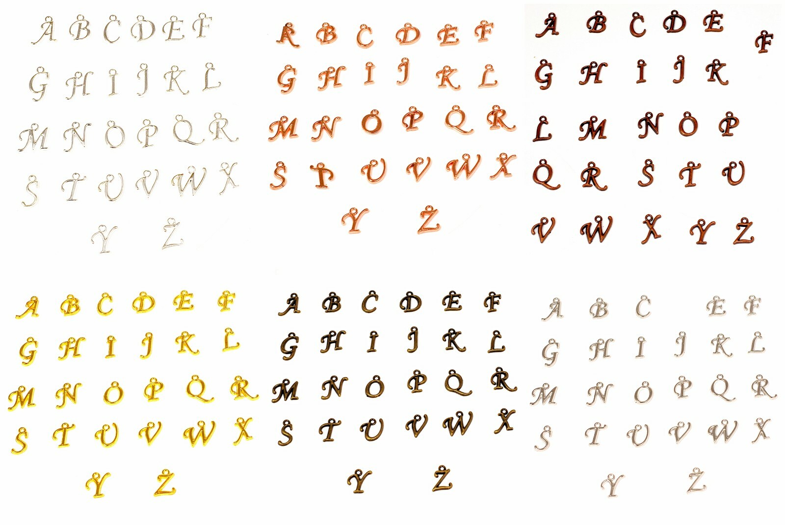 Letter Charms A-Z Necklace, Keychain 2pcs 15mm Gold Copper Brass Silver Findings