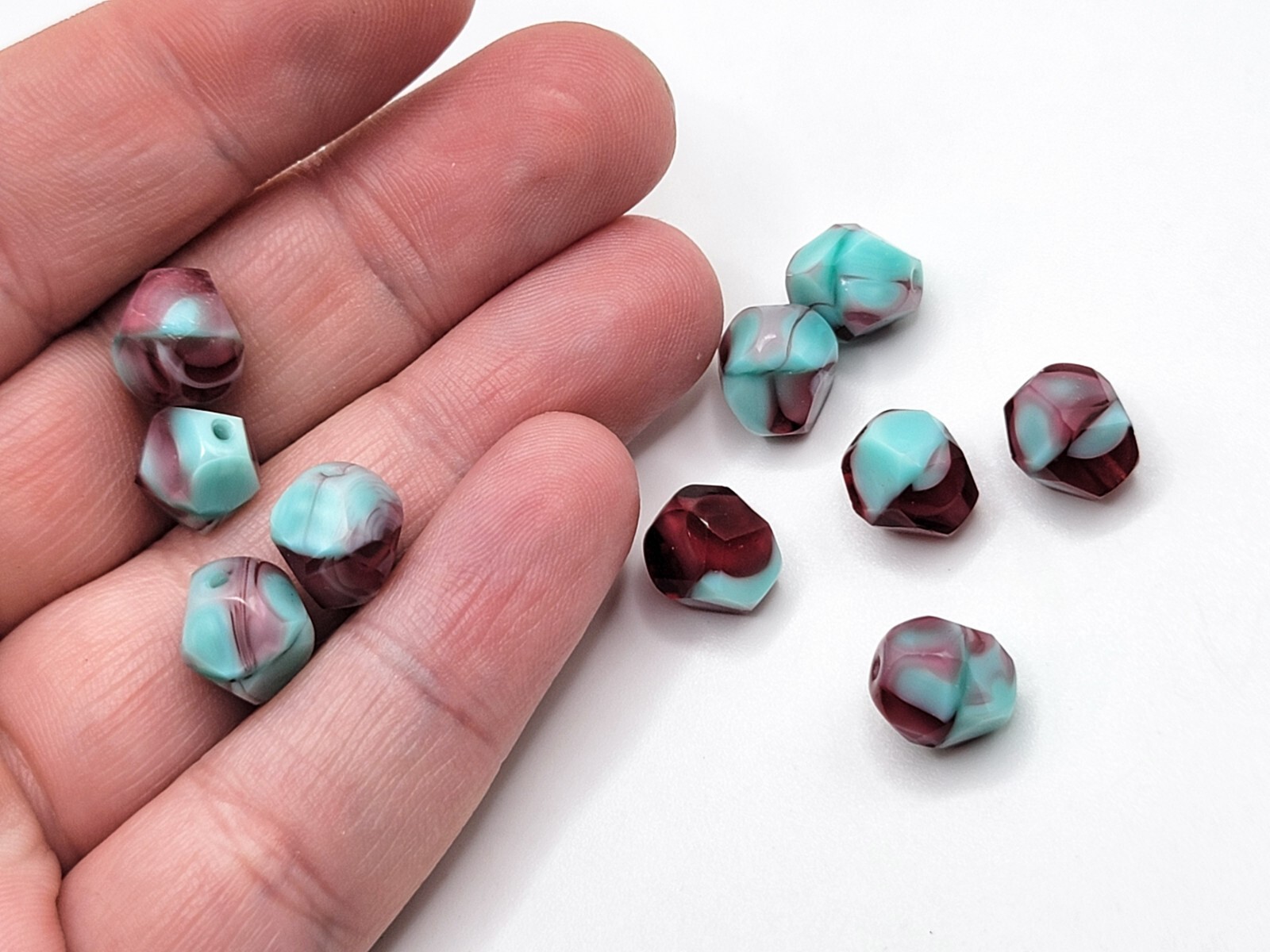 10mm Uranium Glass Beads Cranberry Mint Baroque Beads