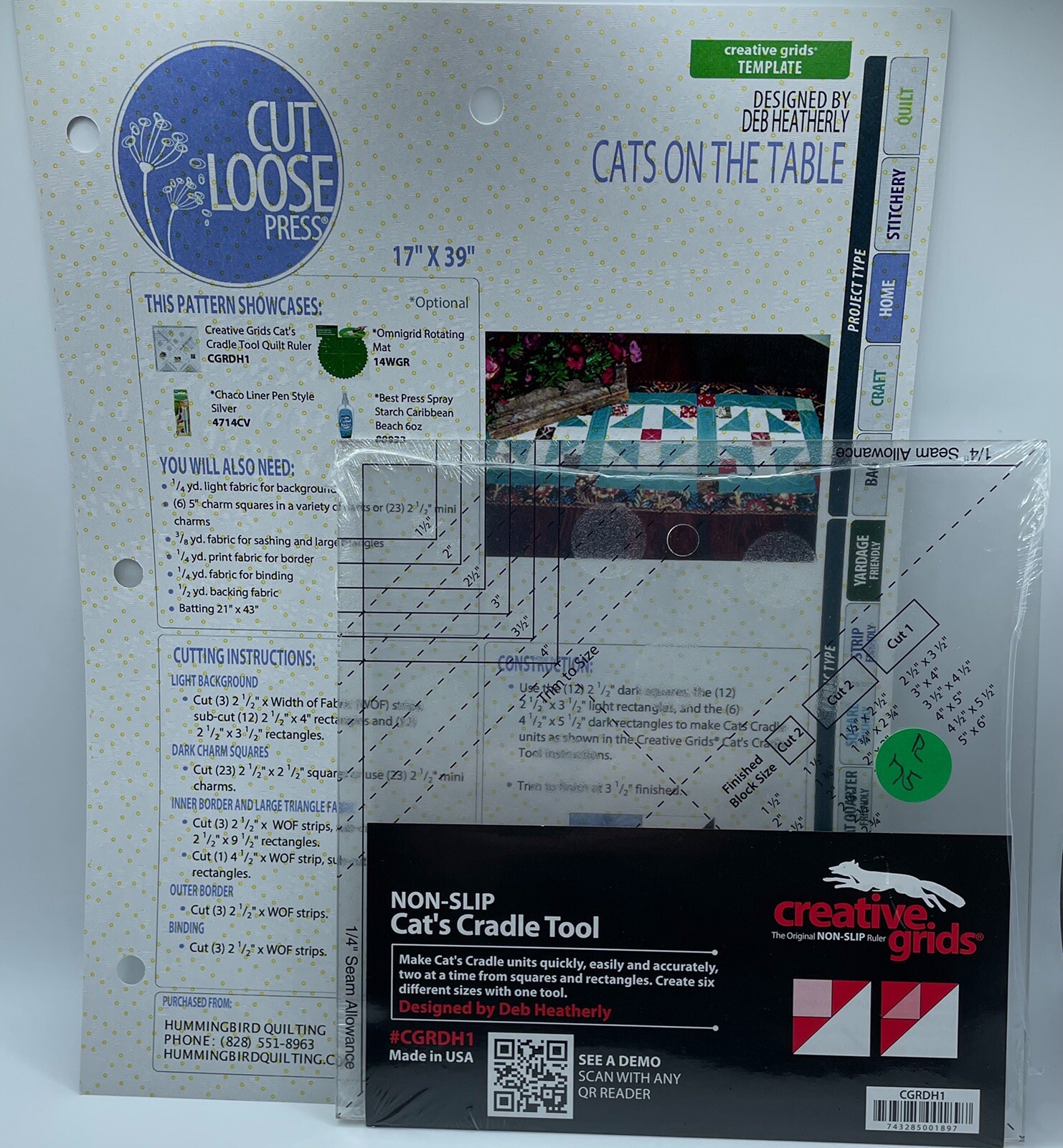 Creative Grids Cat’s Cradle Tool Quilt Ruler Non Slip Deb Heatherty + Pattern