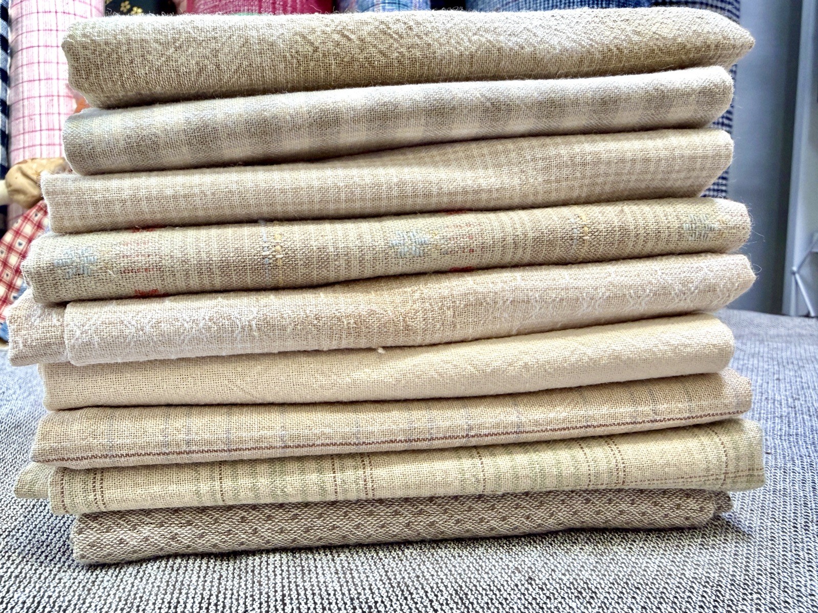 9 pcs Yarn-Dyed Cotton Fabric Bundle 14×22” Patchwork Quilting