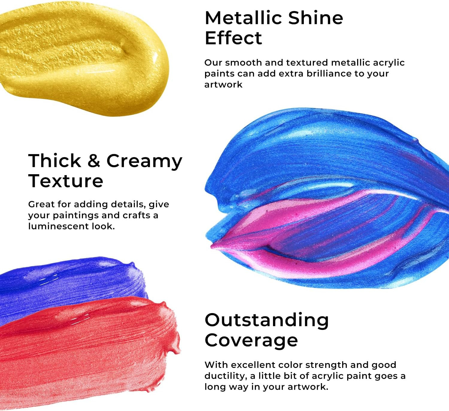 Metallic Acrylic Paint Set, 24 Metallic Colors in 2 Oz/60Ml Bottles, Metallic Sh