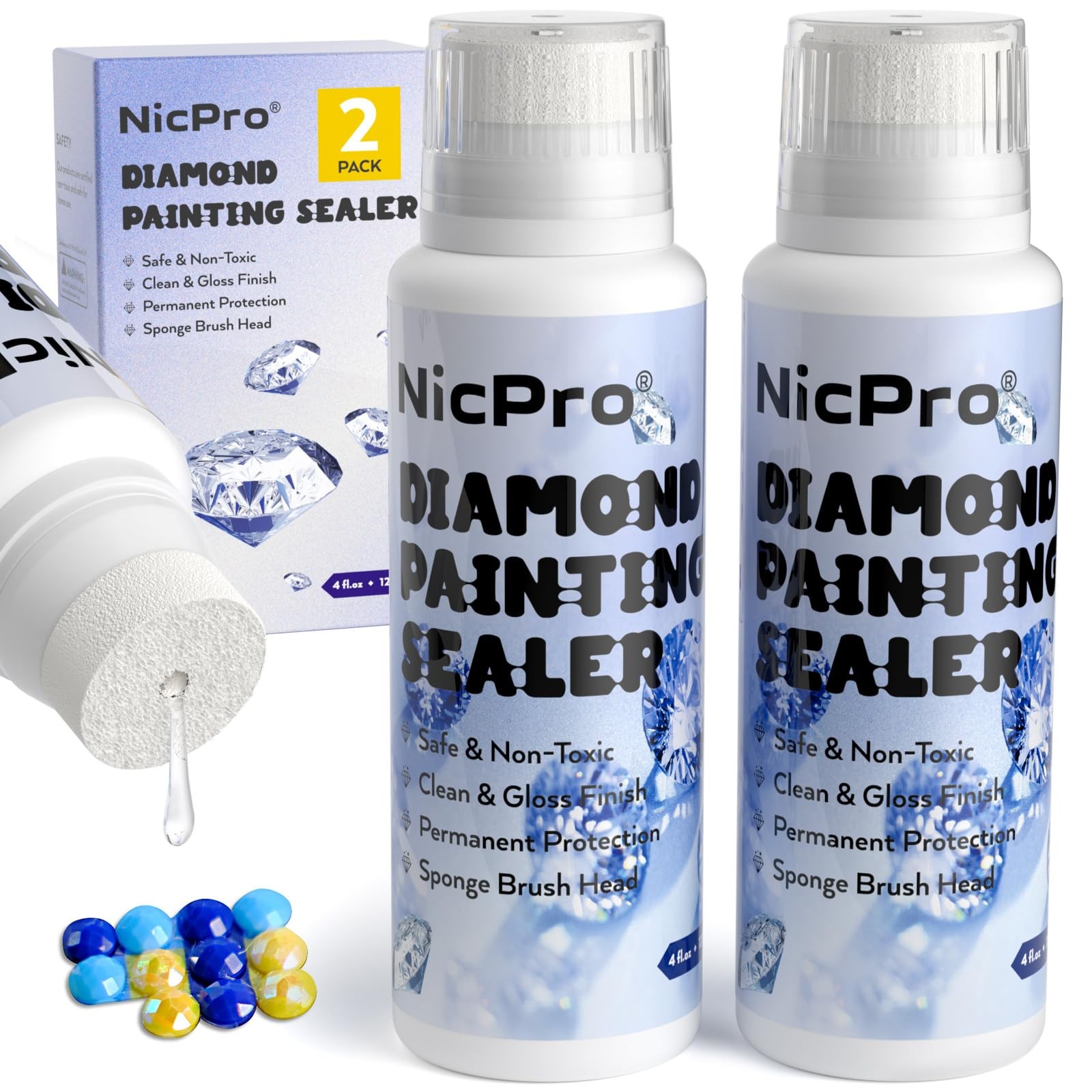 Nicpro 2 Pack Diamond Painting Sealer 240ML with Sponge Head, High Gloss 5D Diam
