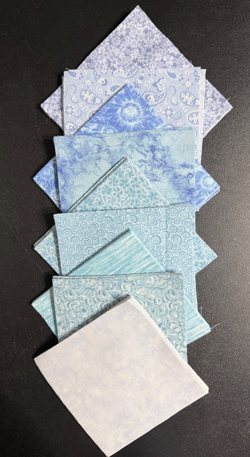 108 piece light blue charm pack – 5″ squares – 100% cotton – DIE CUT