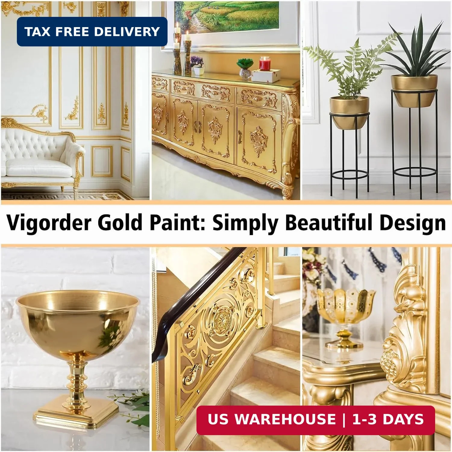 Gold Leaf Paint, Gold Paint for Metal and Wood – Rich Metallic Shine, Fast Dryin
