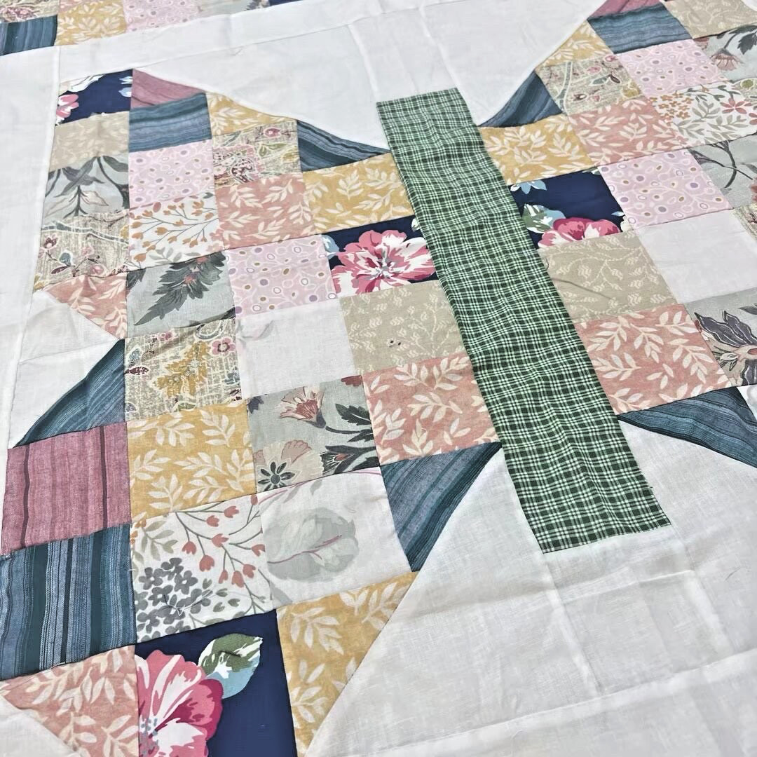 Homemade Butterfly Baby patchwork Quilt Top 47×47″ Pieced~ BABY/BED/Wall Decor