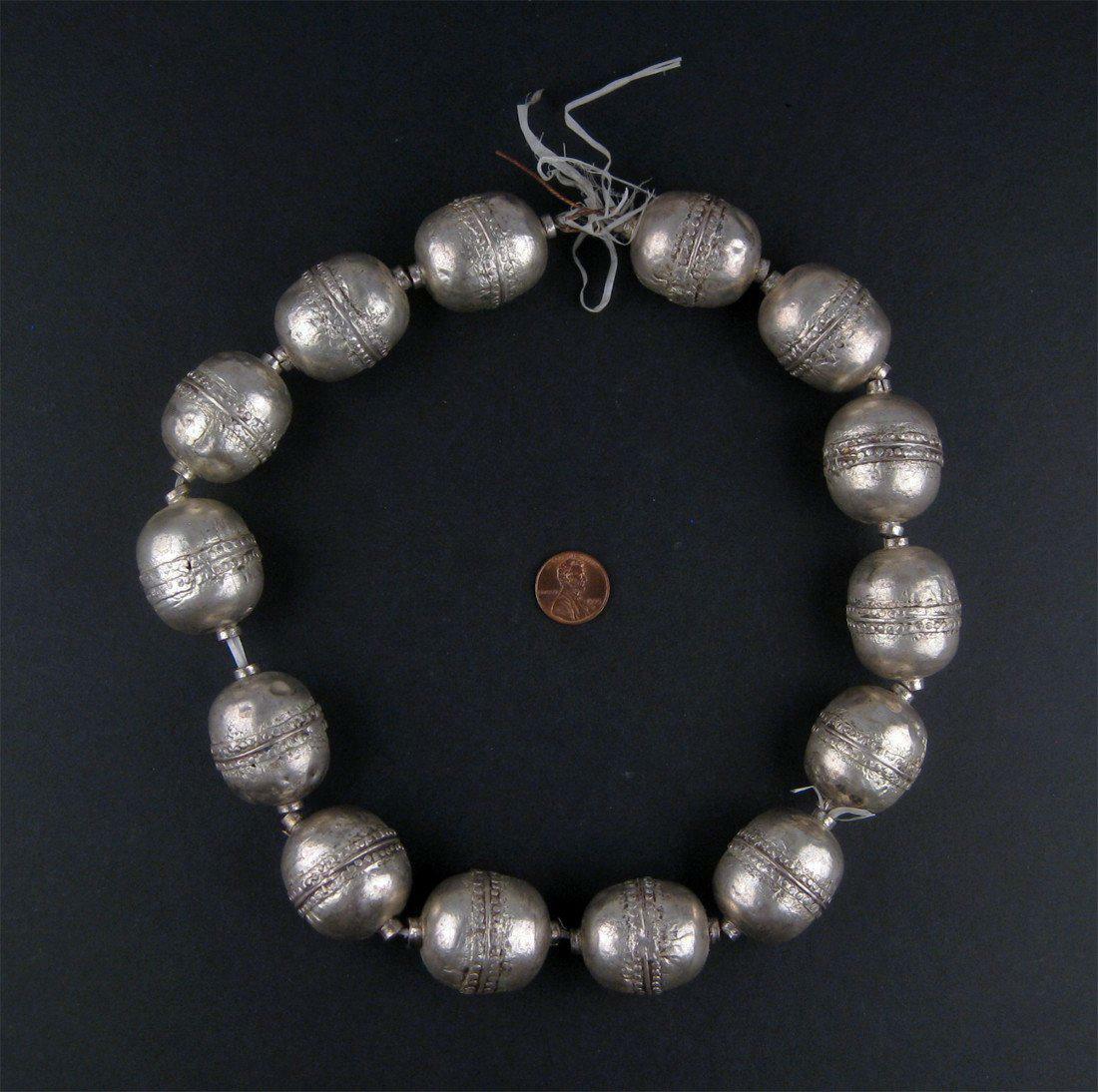 Jumbo Artisanal Ethiopian Silver Beads Strand 28mm African Round White Metal