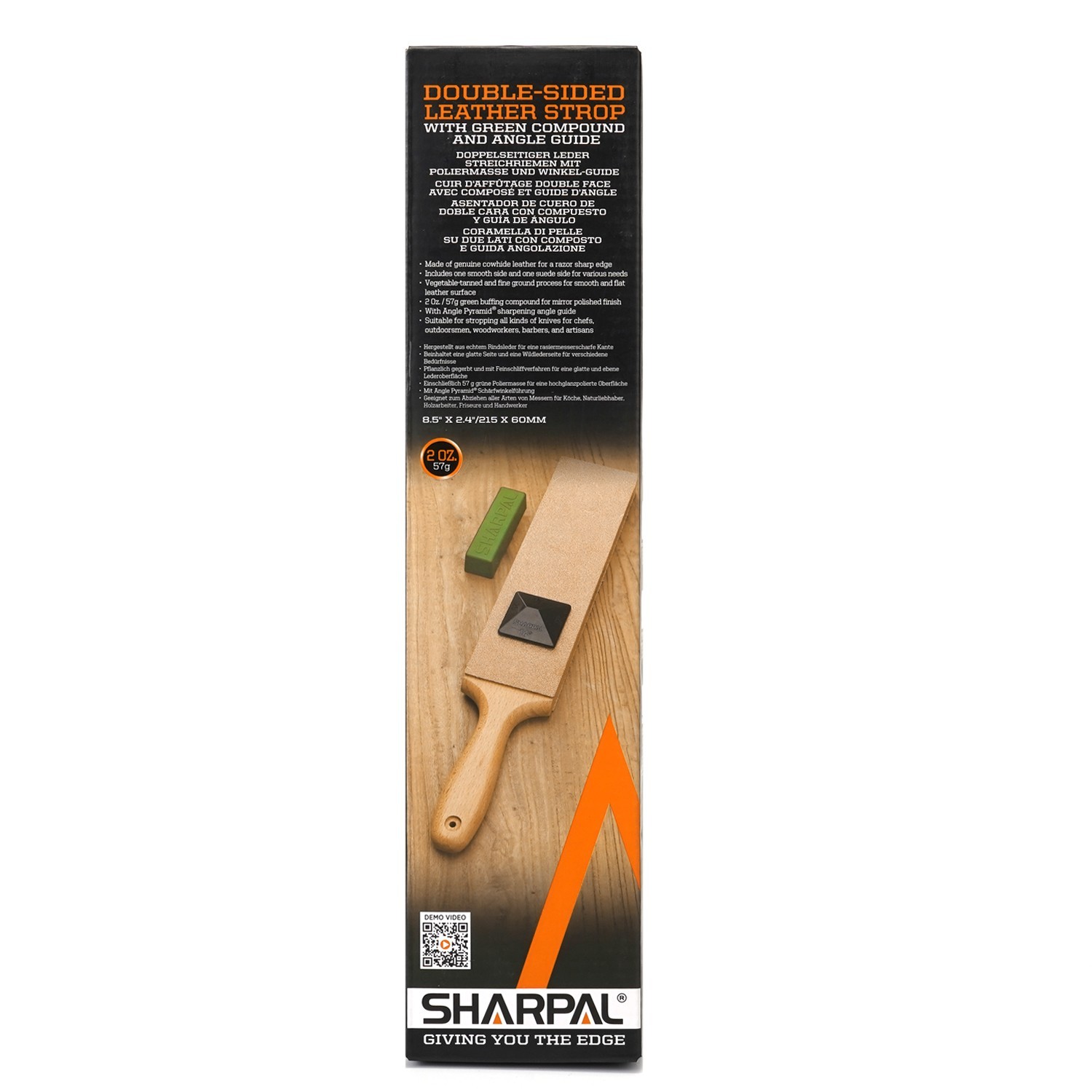 Large Leather Strop (Genuine Cowhide) with 2 Oz. Polishing Compound&Angle Guide